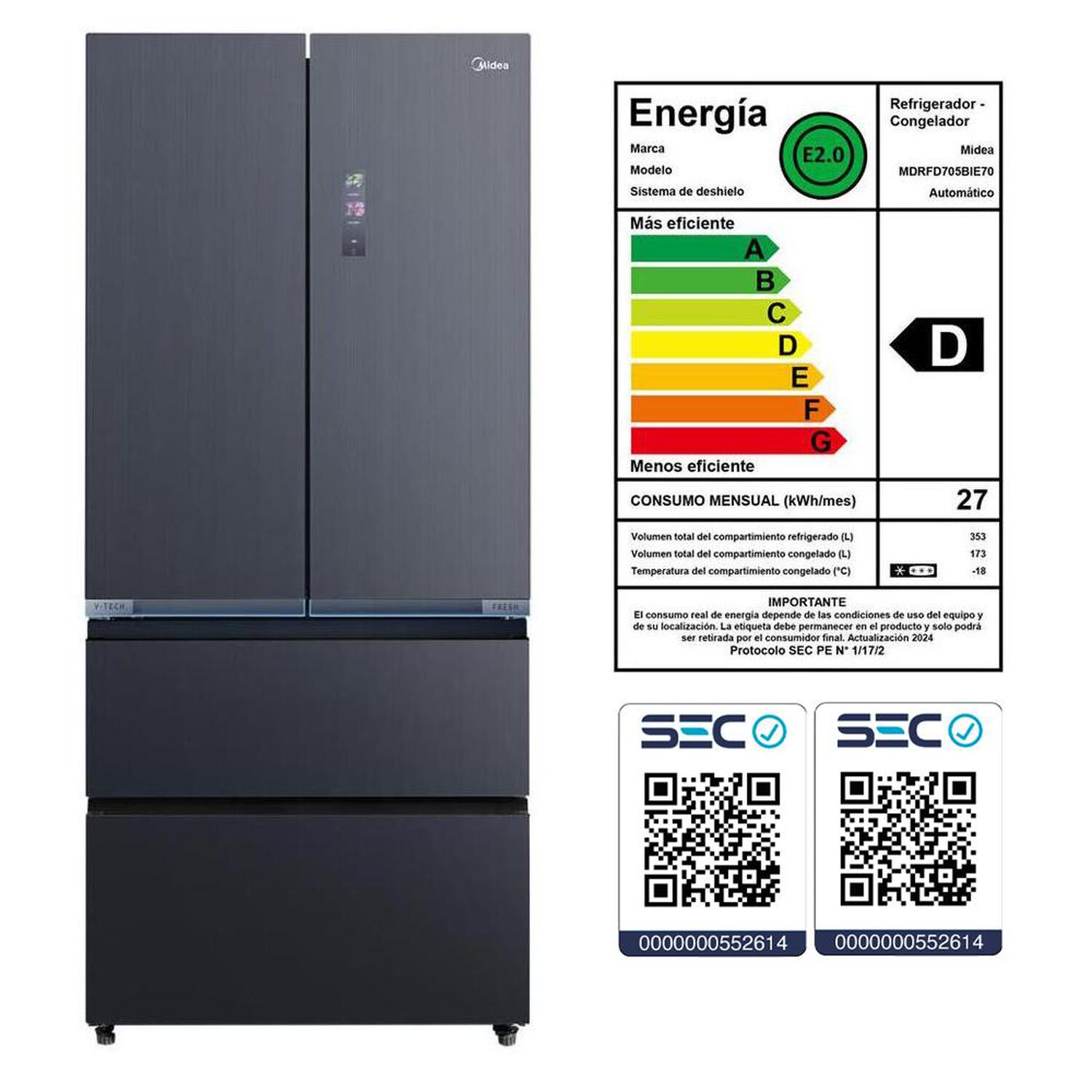 Refrigerador PERFECT FIT French Door Midea MDRFD705BIE70 / No Frost / 526 Litros / D image number 13.0