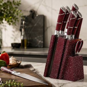 Set Cuchillos De Cocina 8 Piezas Con Base Marble De Lux Color Burdeo