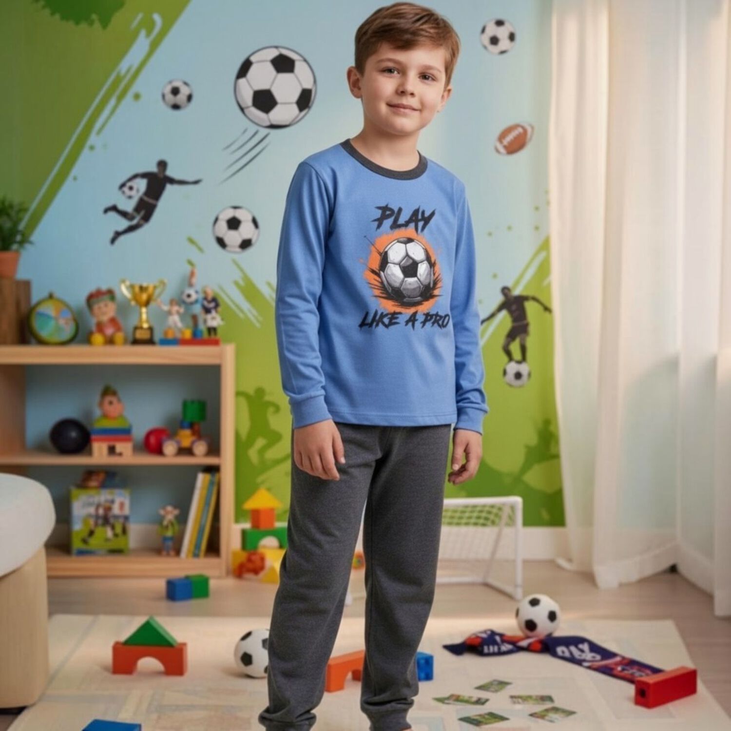 Pijama Ni&ntilde;o Algod&oacute;n Estampado Football image number 0.0