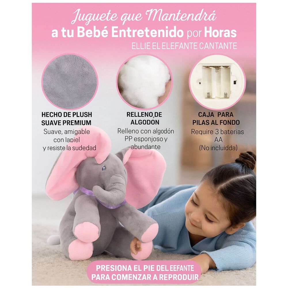 Peluche Interactivo Animado Musica + Juego Elefante Bebe image number 12.0