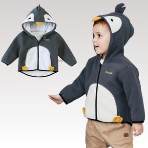 Chaqueta Polar Manga Larga Con Capucha Ni&ntilde;o Negro Pinguino