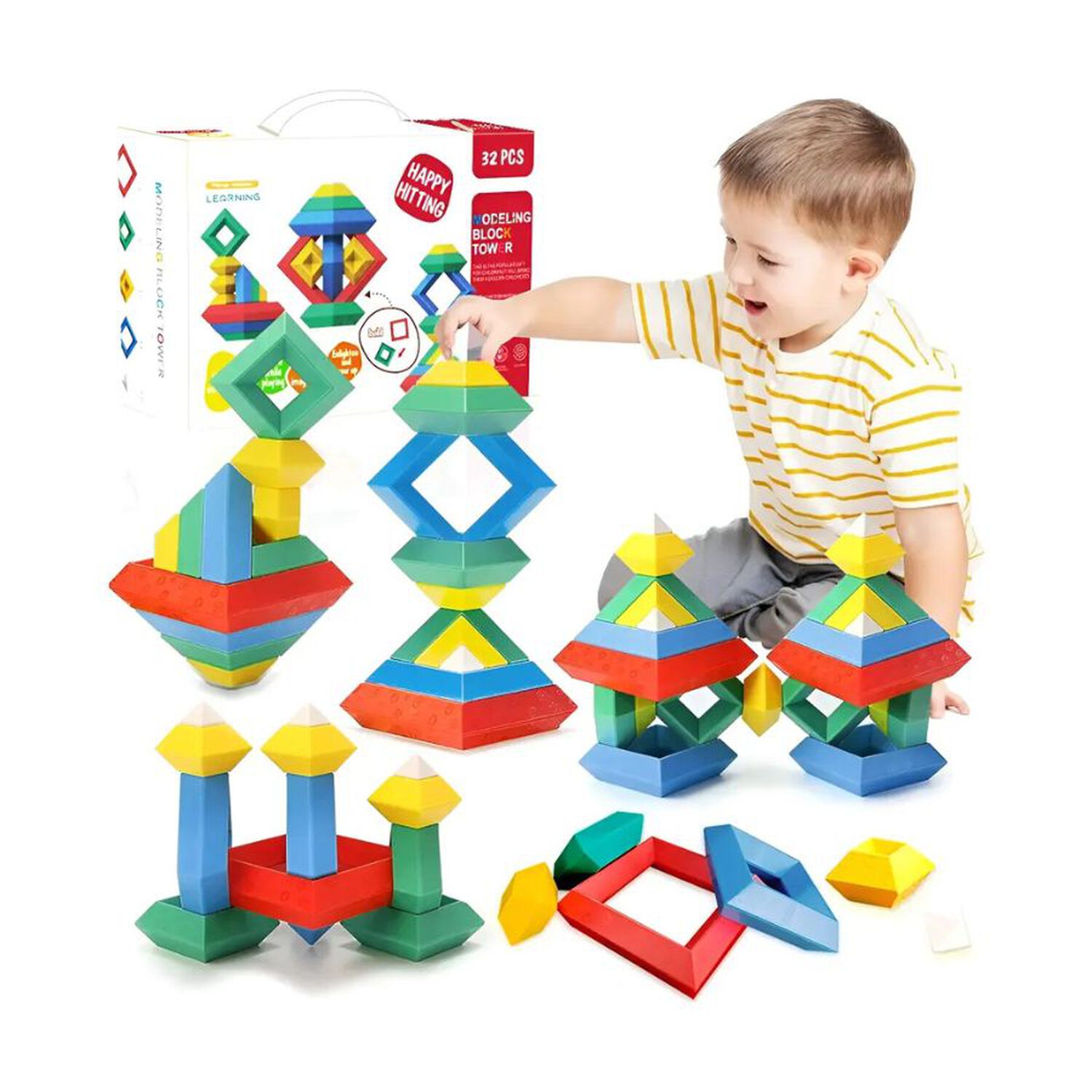 Juguete Armable Did&aacute;ctico Torre De Bloques 32 Piezas Ni&ntilde;os image number 0.0