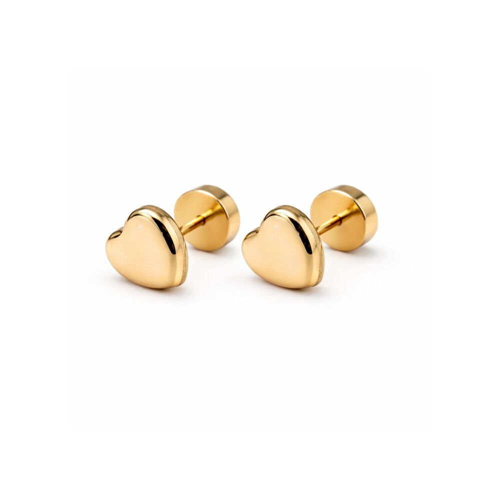 Aros Coraz&oacute;n Abridores 5x5mm Oro 14k A Presi&oacute;n Beb&eacute; Ni&ntilde;a Hipoalerg&eacute;nicos image number 0.0