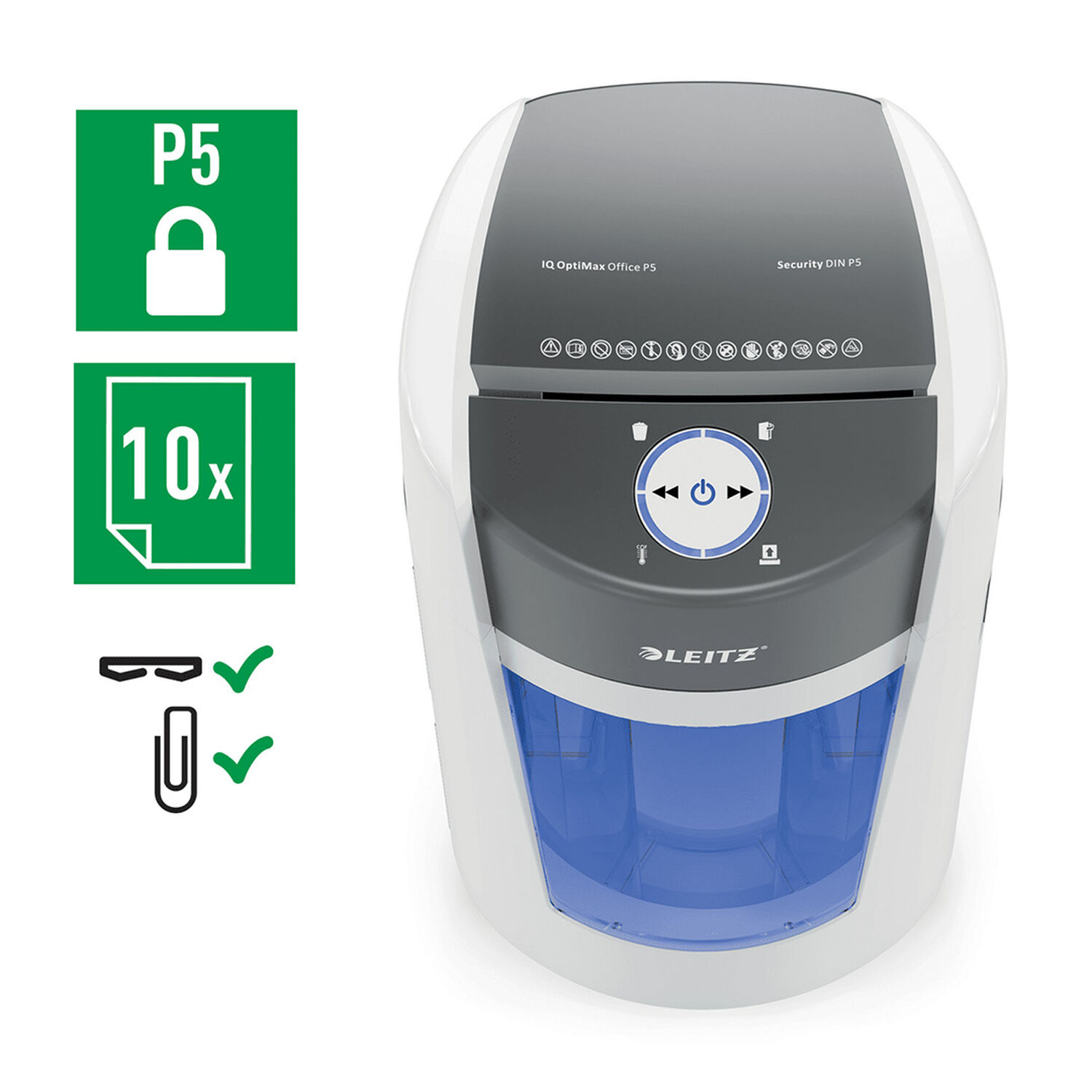 Trituradora Leitz Iq Optimax Office Microcorte P5 10 Hojas 35l image number 3.0