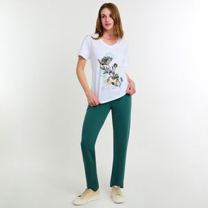 Polera Lisa Con Estampado Manga Corta Cuello V Mujer Lesage