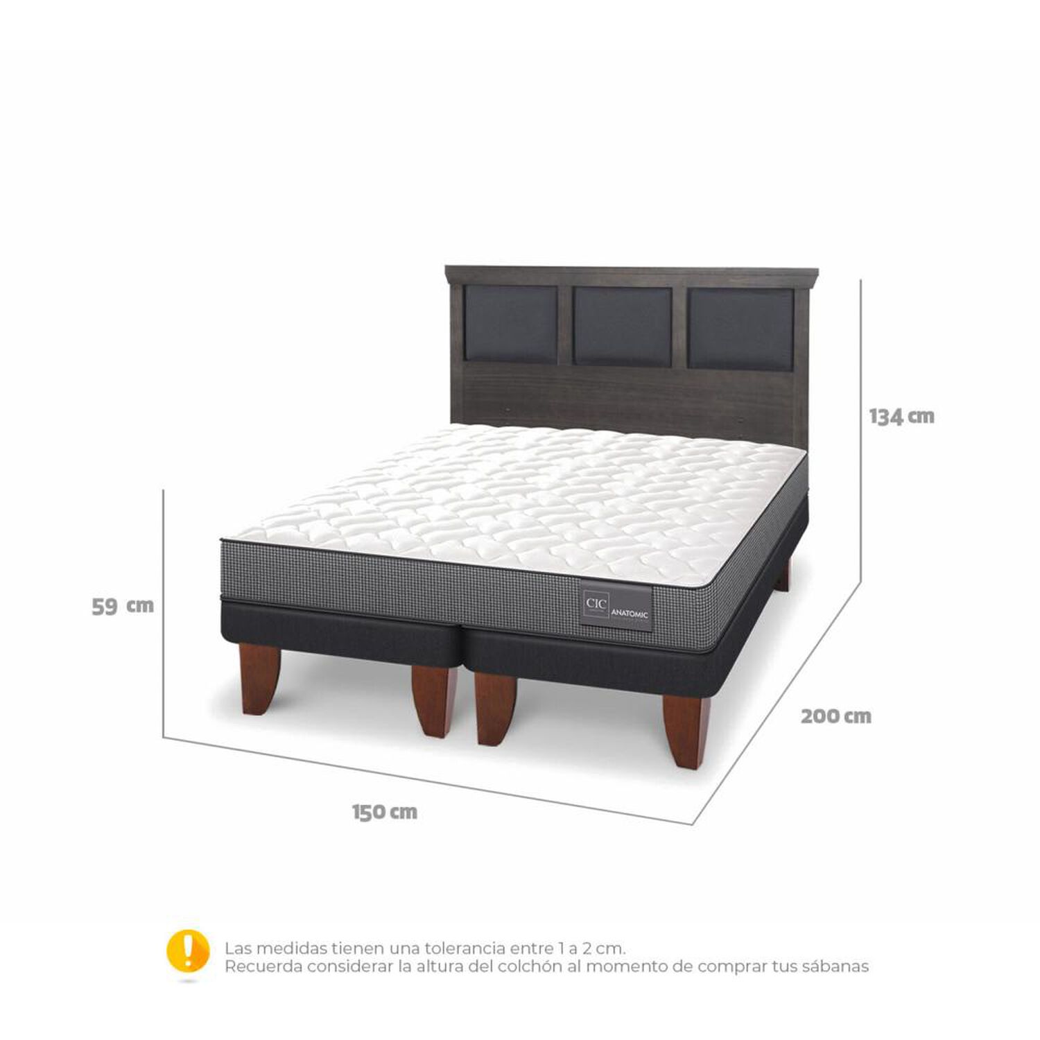 Cama Europea Cic Anatomic / 2 Plazas / Base Dividida + Respaldo image number 3.0