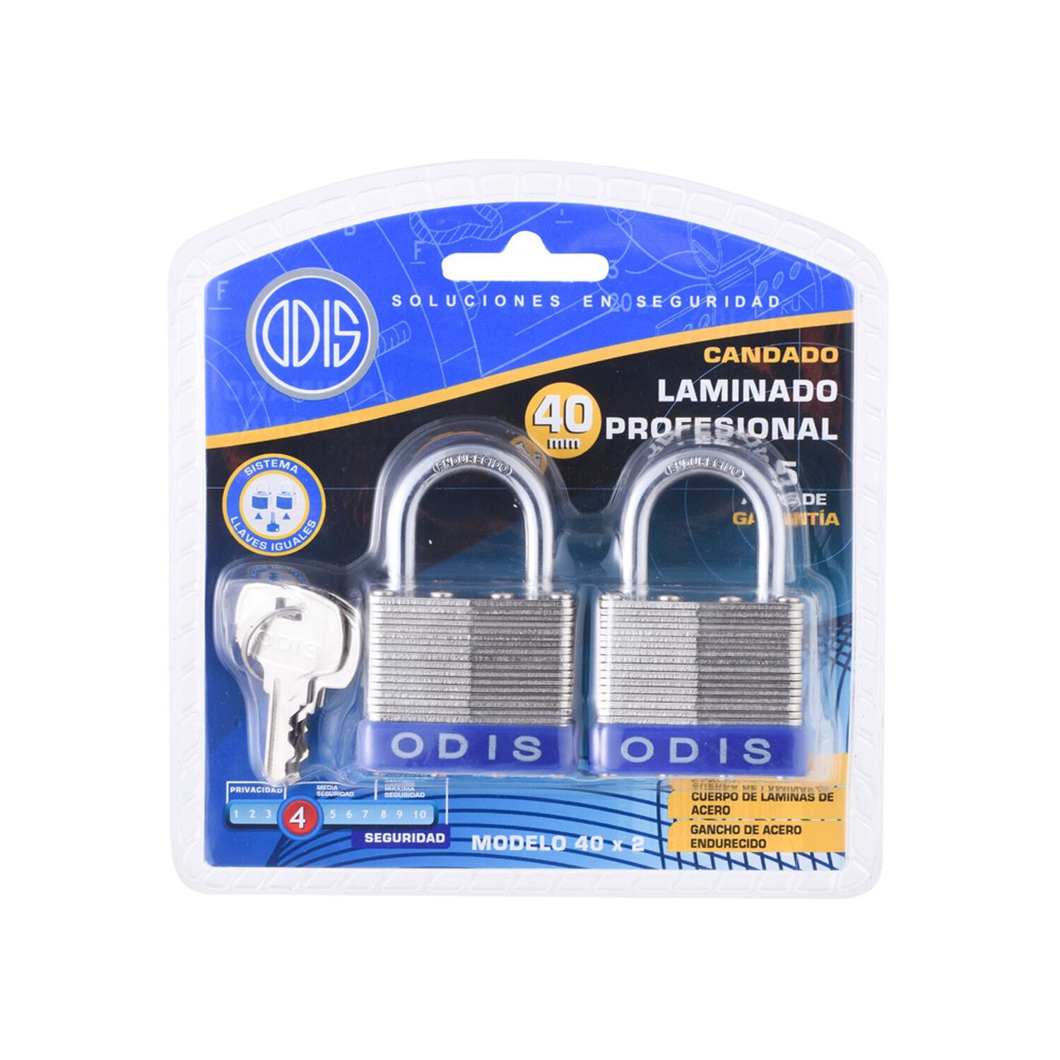 Pack 2 Candados Odis Laminado 40mm - Llaves Iguales image number 8.0