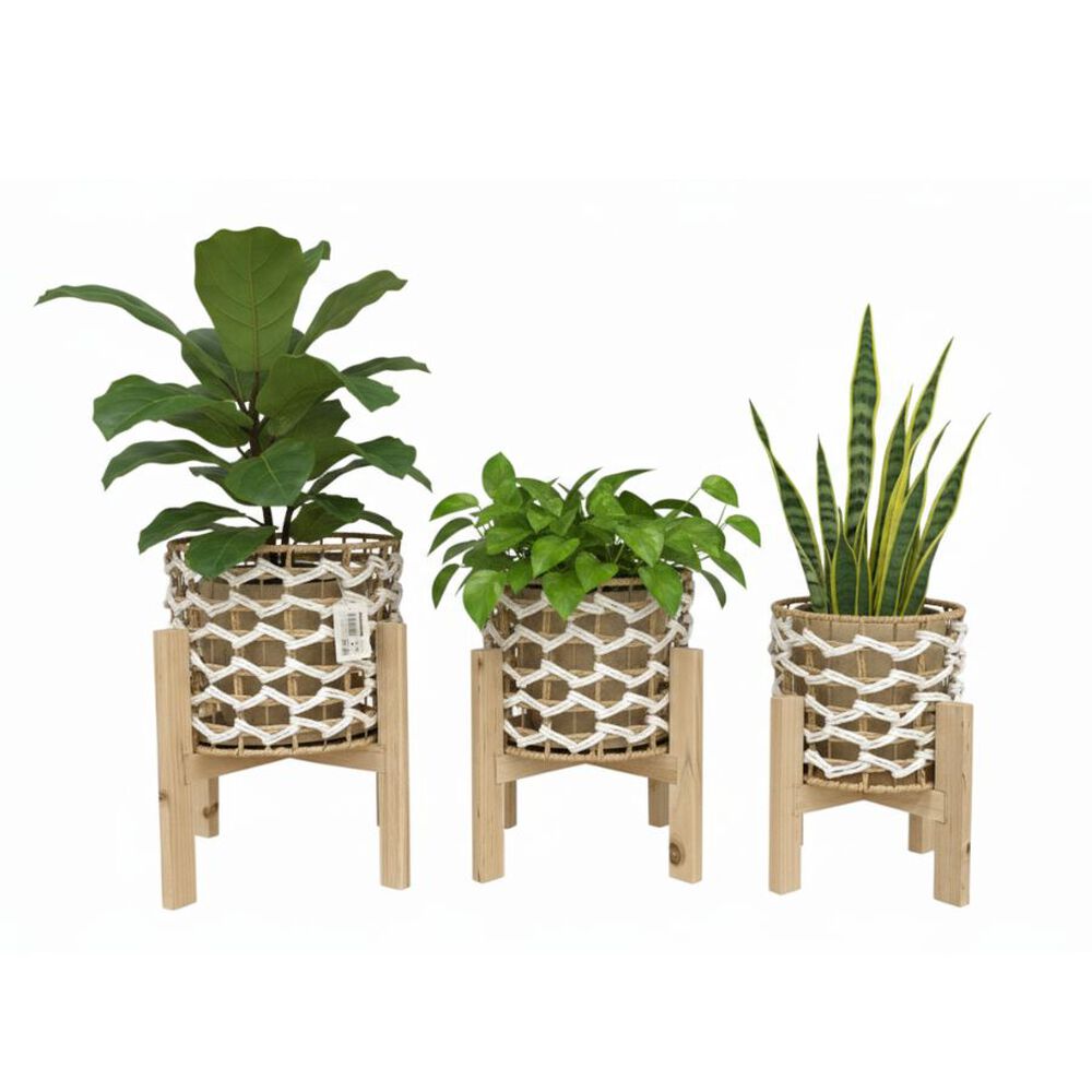Set 3 Maceteros Artesanales Con Base De Madera Natural image number 4.0