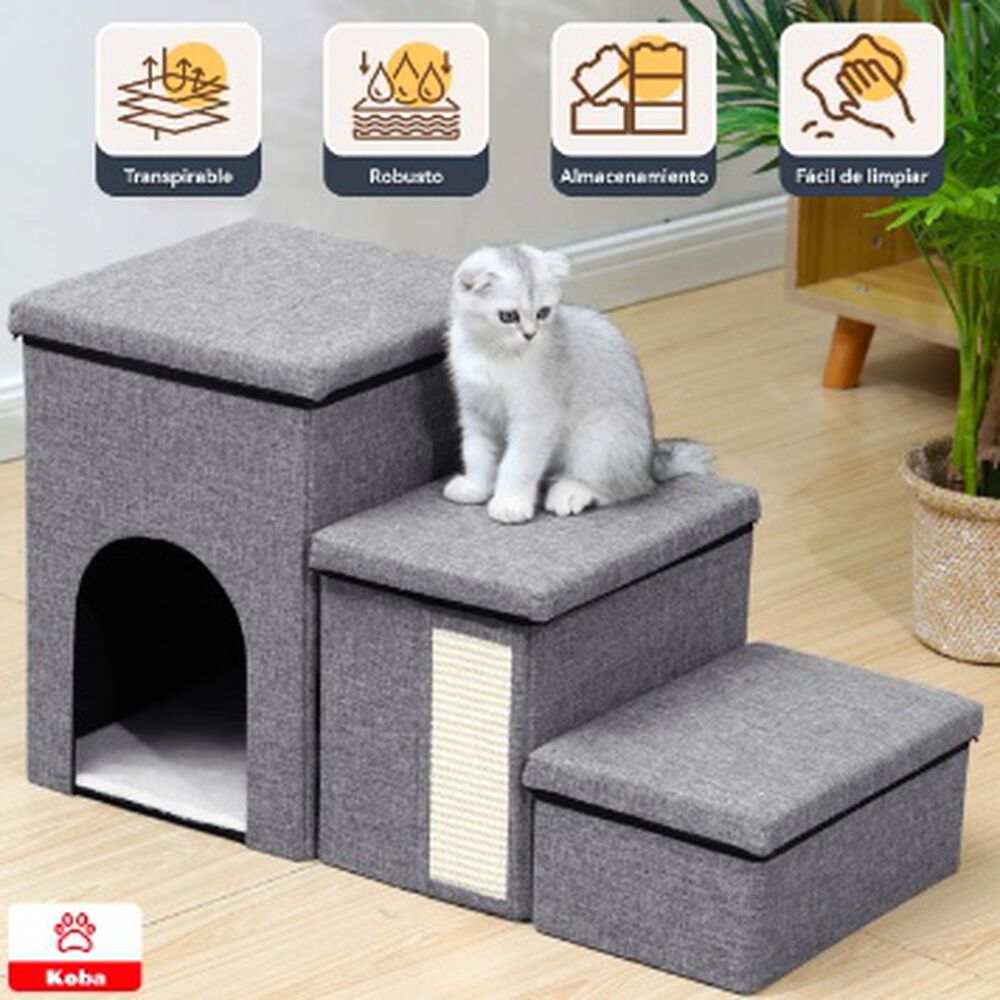 Escalera Mascota Perro Gato Con Almacenamiento Plegable Gris image number 4.0