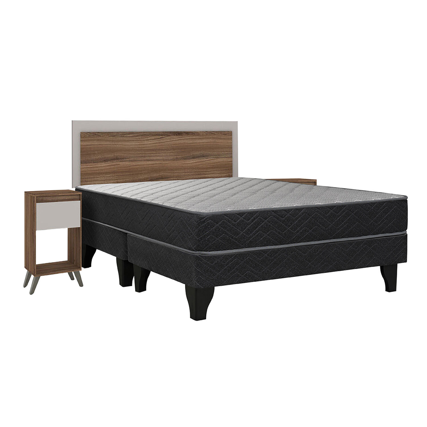 Cama Europea Celta Apolo Black / 2 Plazas / Base Dividida + Set De Madera Mil&aacute;n image number 0.0