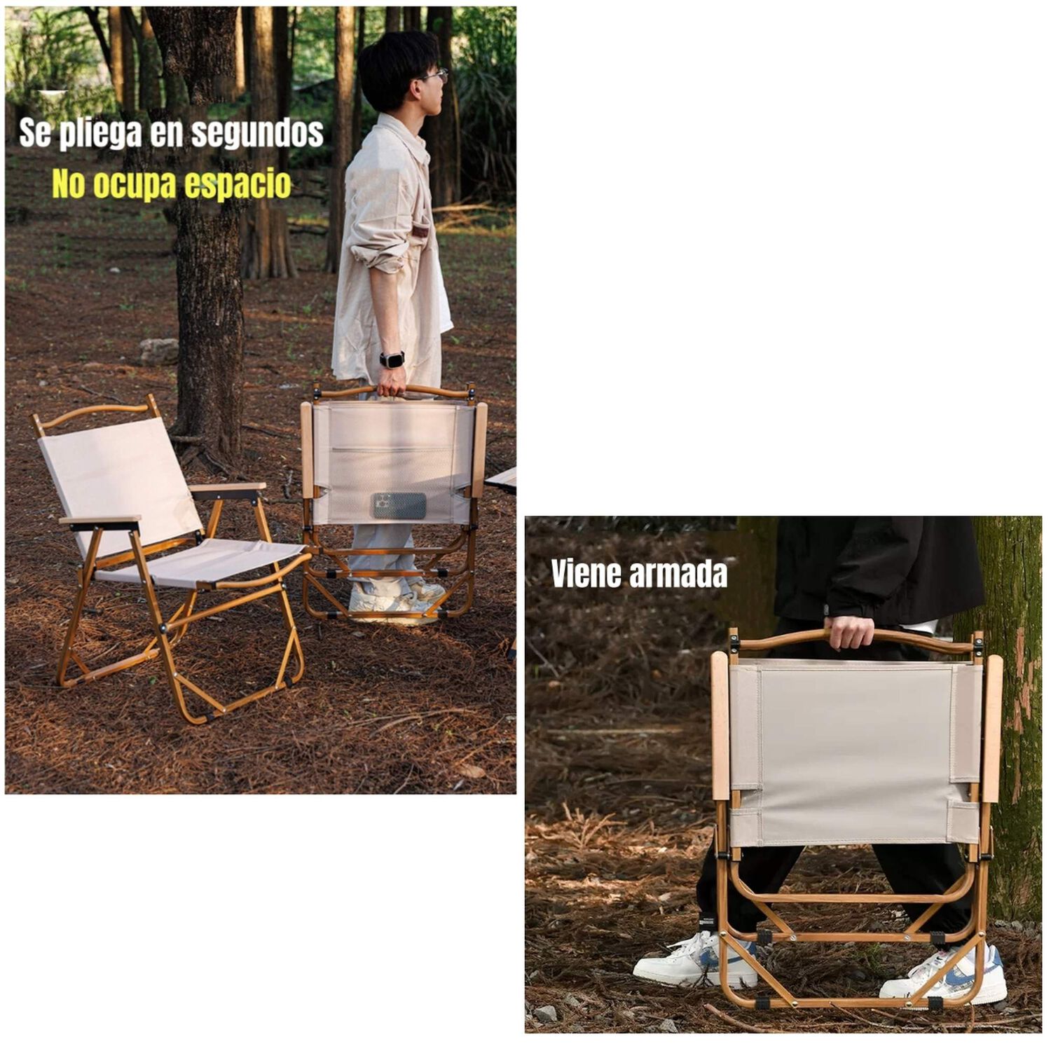Silla Plegable Camping Con Bolsillo Playa Picnic Beige Kemi image number 15.0