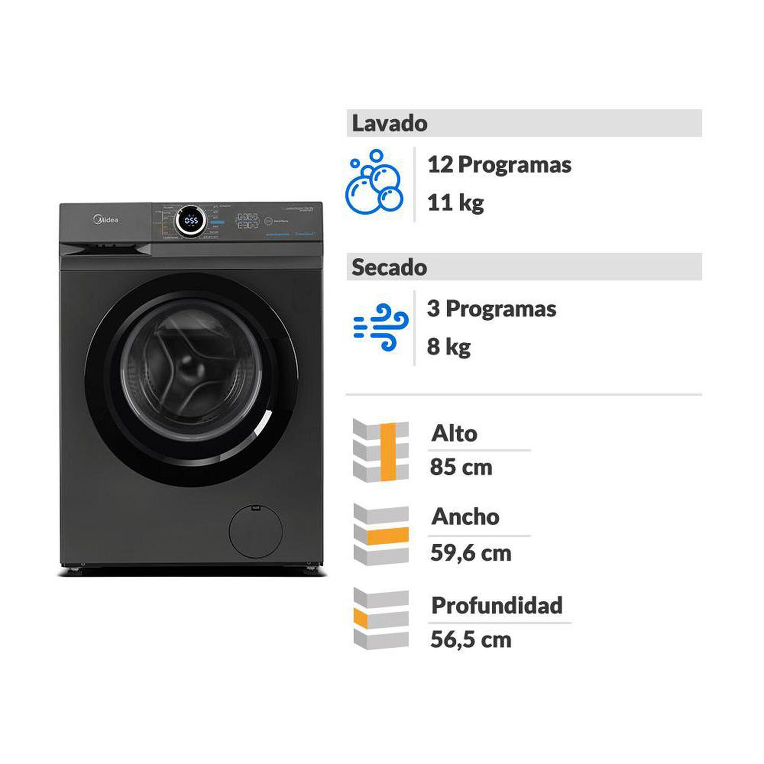 Lavadora Secadora Midea MF100D110B/T / 11 Kg / 8 Kg image number 1.0