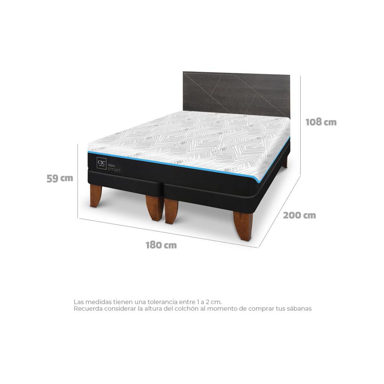 Cama Europea Cic Green Infinity / King / Base Dividida + Respaldo image number 6.0