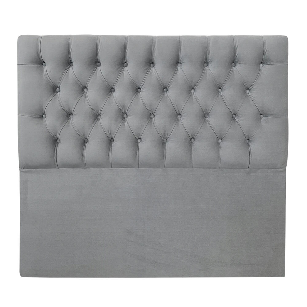 Respaldo De Cama Capitoné Premium Felpa Gris Plata Queen image number 1.0