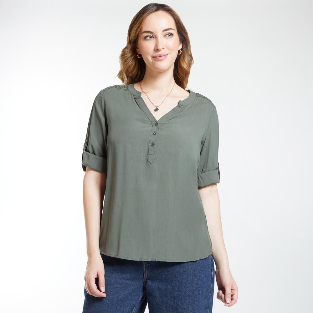 Blusa Manga Larga Roll Up Cuello V Mujer Geeps image number 0.0