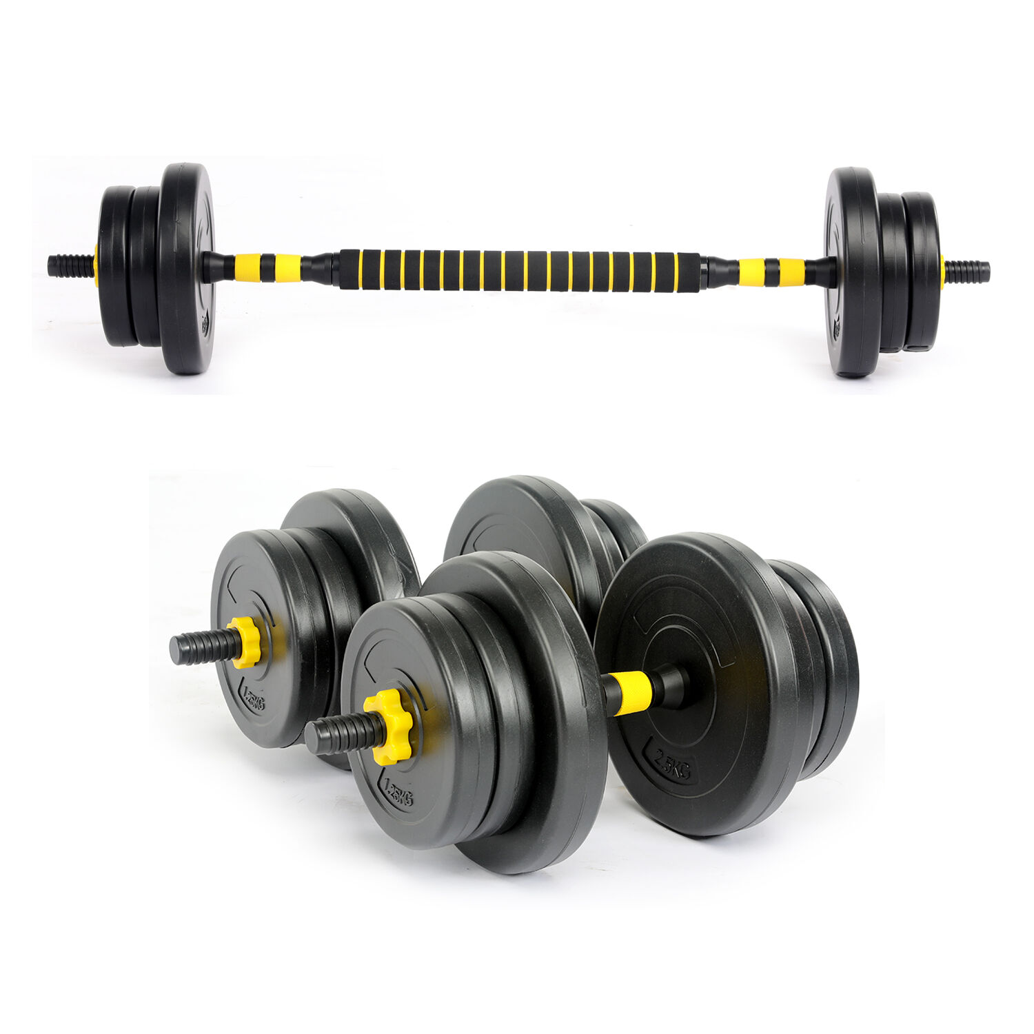 Set Barra Y Mancuernas Ajustable 20 Kg Amarillo image number 0.0