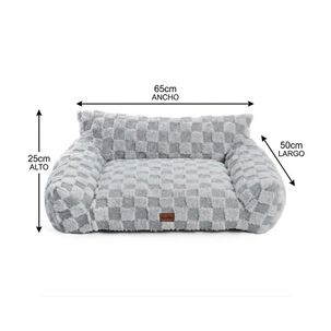 Cama Sof&aacute; Para Perros Y Gatos Dise&ntilde;o Cuadros Gris Lavable Talla S