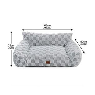 Cama Sof&aacute; Para Perros Y Gatos Dise&ntilde;o Cuadros Gris Lavable Talla S