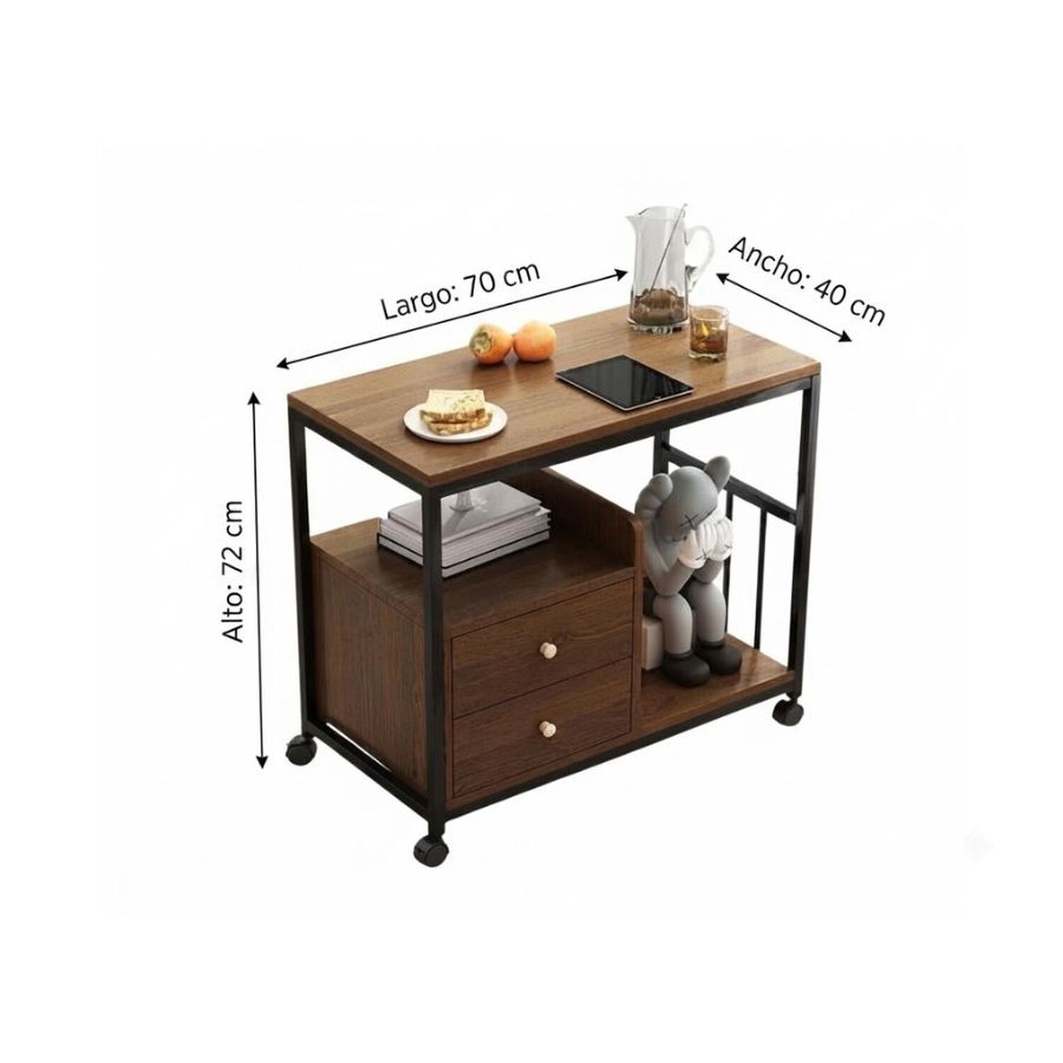 Mesa Auxiliar Con Cajones Estilo Industrial Con Ruedas image number 4.0