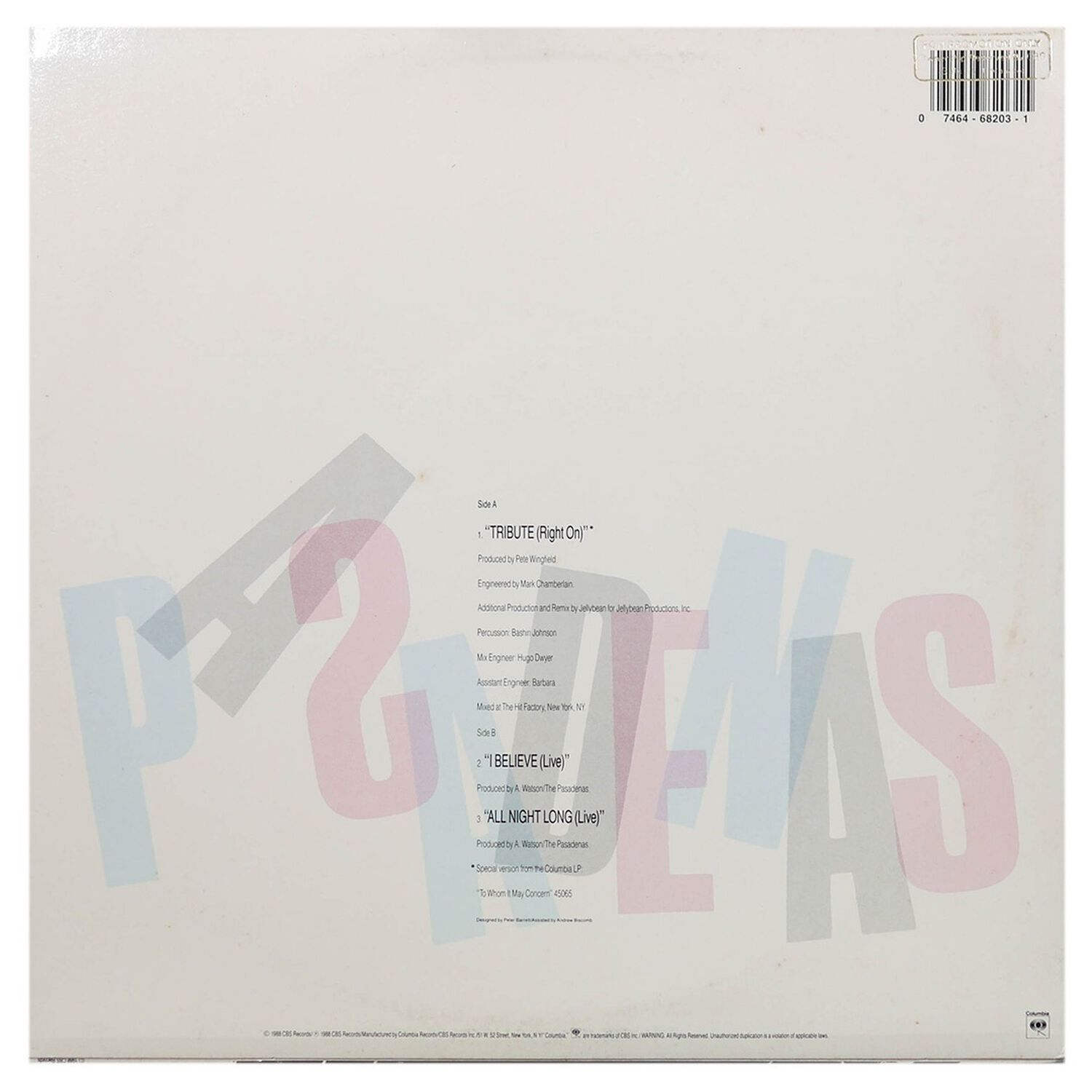 Pasadenas - Tribute (right On) | 12" Maxi Single Usado image number 1.0