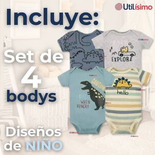 Pack 4 Bodys Ni&ntilde;o Manga Corta Tedmimak 100% Algod&oacute;n Ready For Fun
