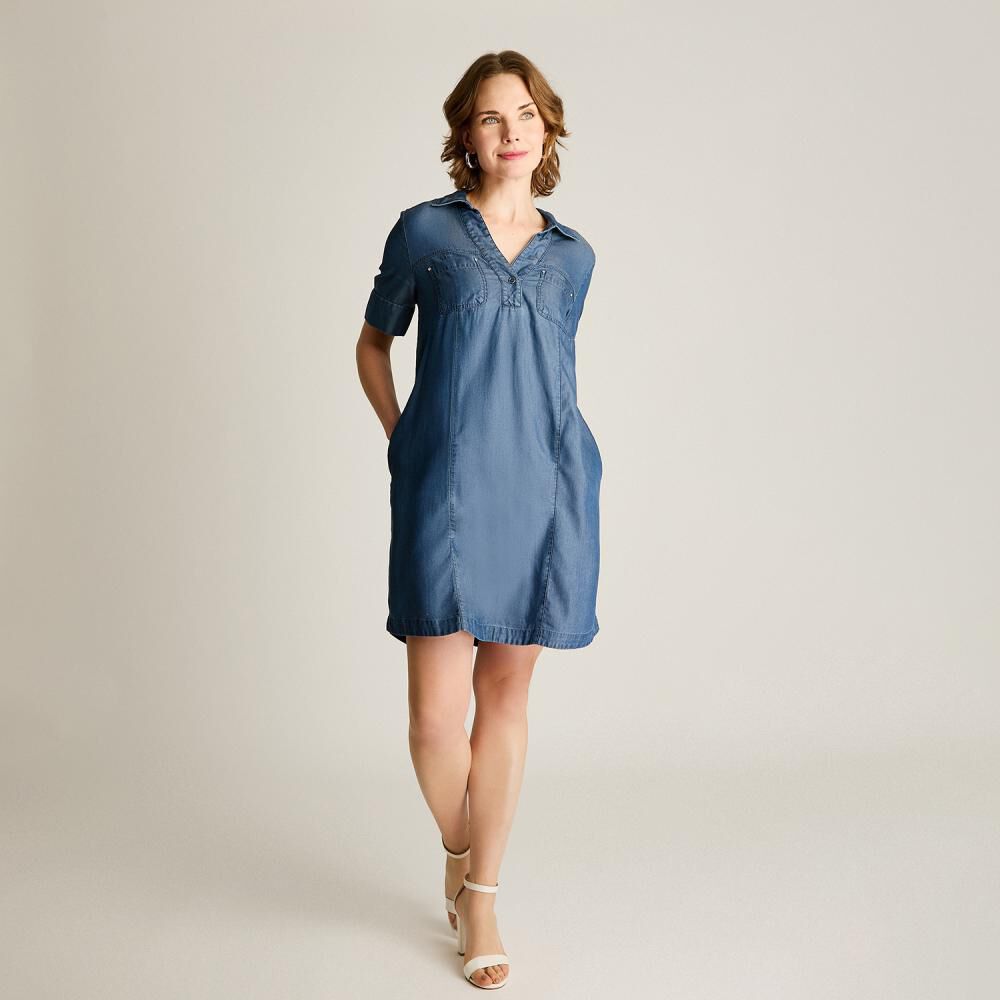 Vestido Lyocell Manga Corta Cuello Camisero Mujer Lorenzo Di Pontti image number 1.0