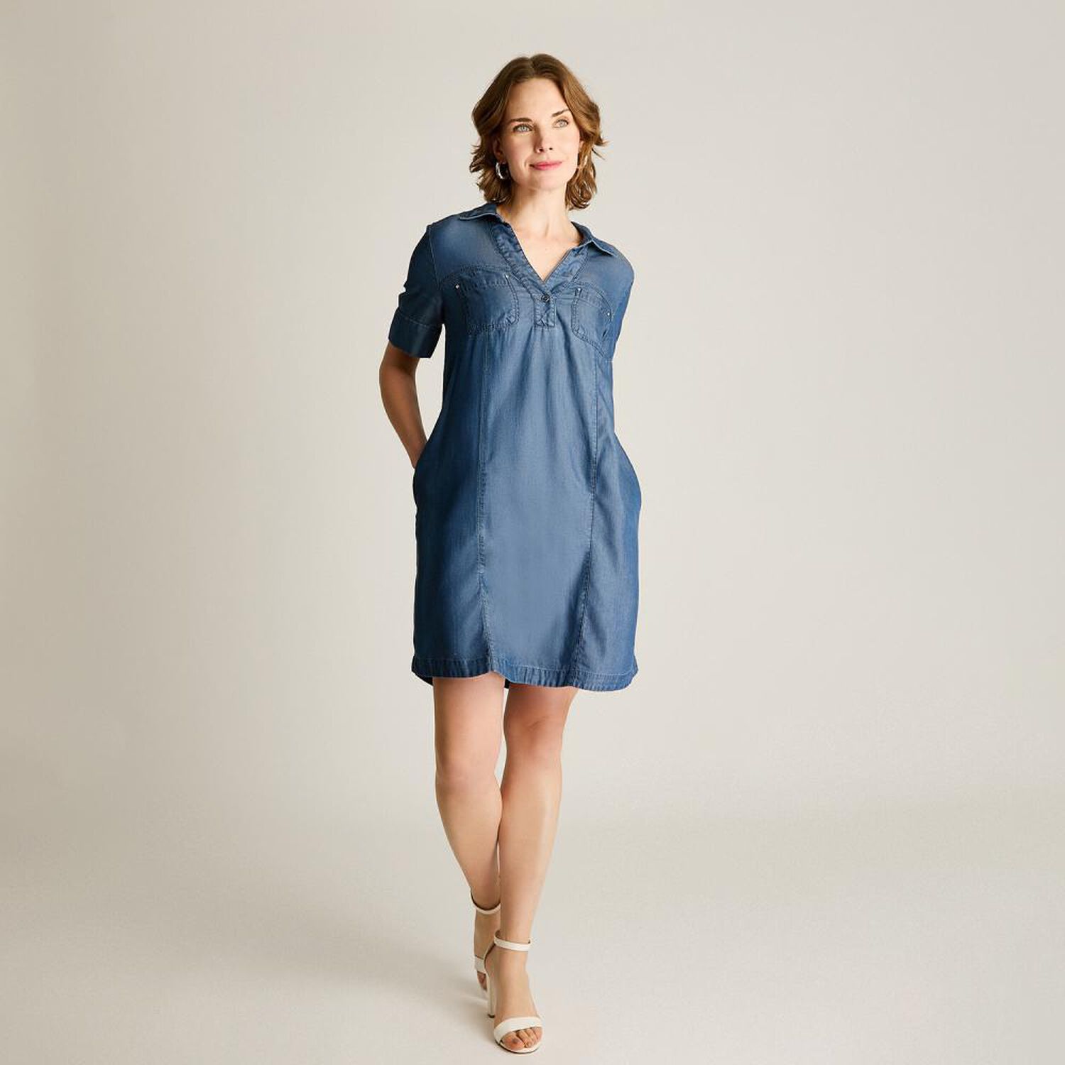 Vestido Lyocell Manga Corta Cuello Camisero Mujer Lorenzo Di Pontti image number 1.0
