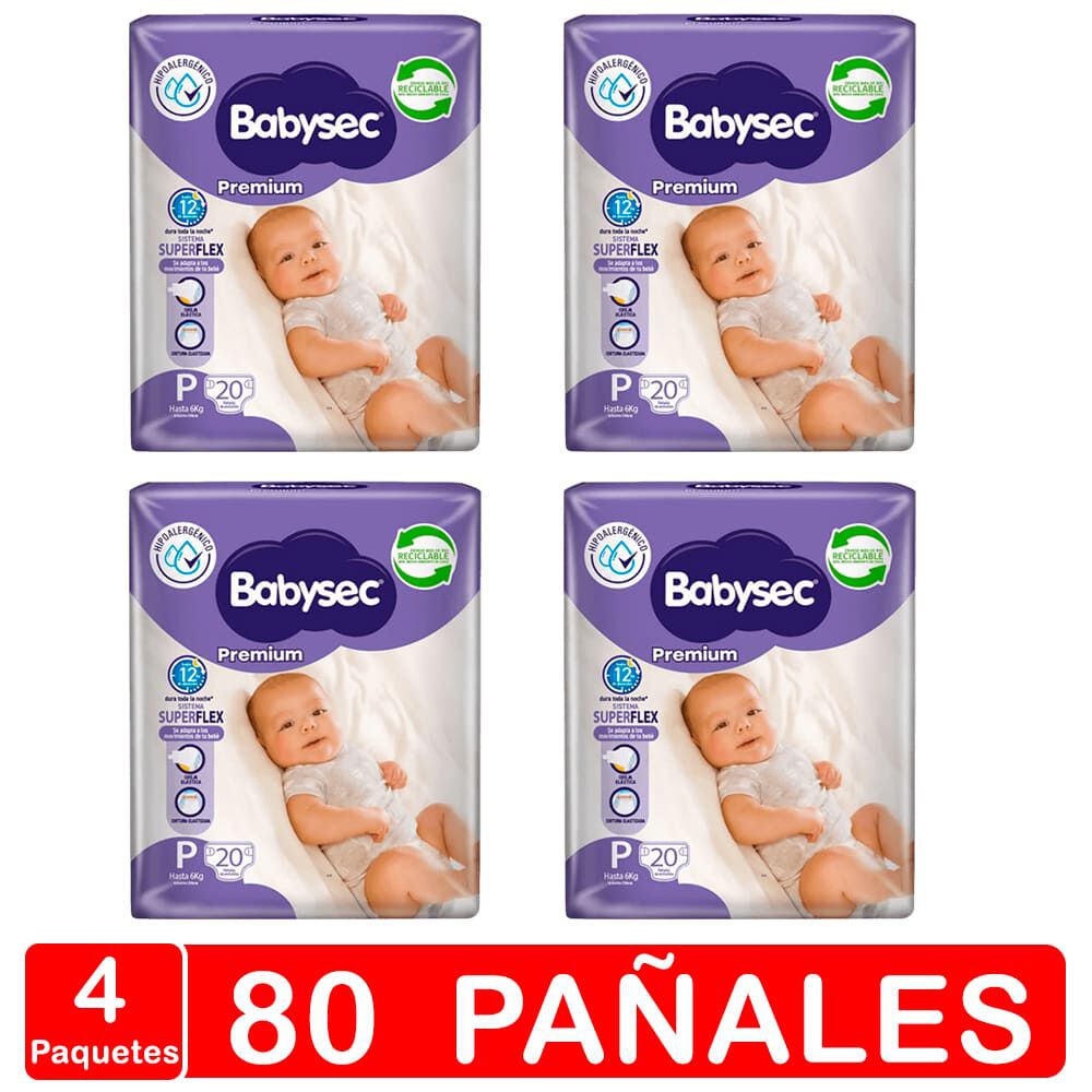 Babysec Premium - Pack X 4 Paquetes - Talla P 80 Pañales image number 0.0