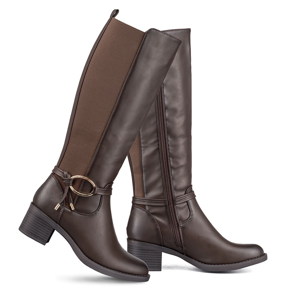 Bota Larga Mujer Casual Eco Cuero Tacon Grueso Weide Zs71 image number 5.0