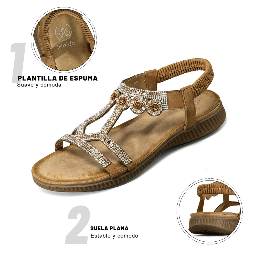 Sandalia Plana Comfort Pedrería Mujer Weide Js77 image number 9.0