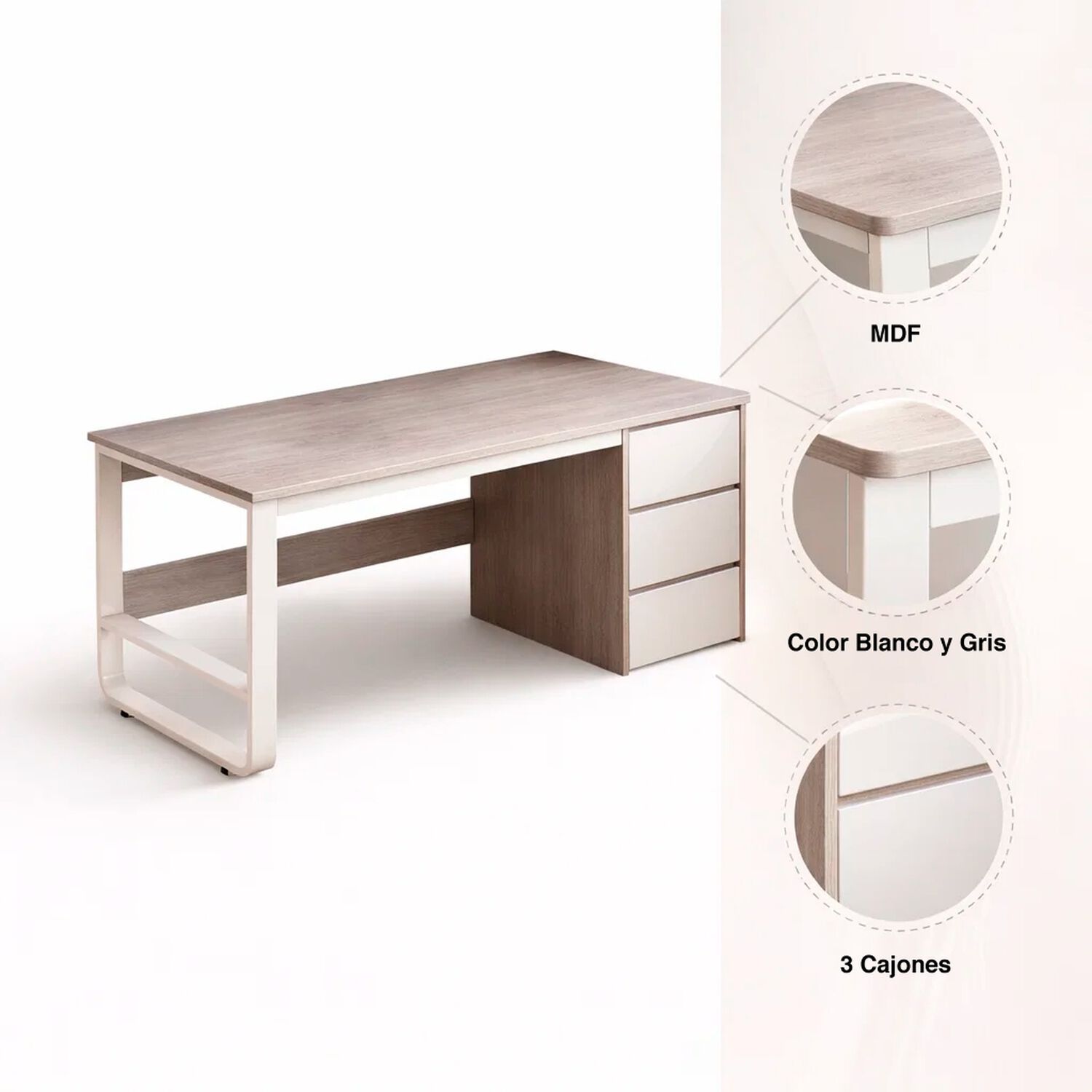 Escritorio Con Cajones Andorra Gray image number 4.0