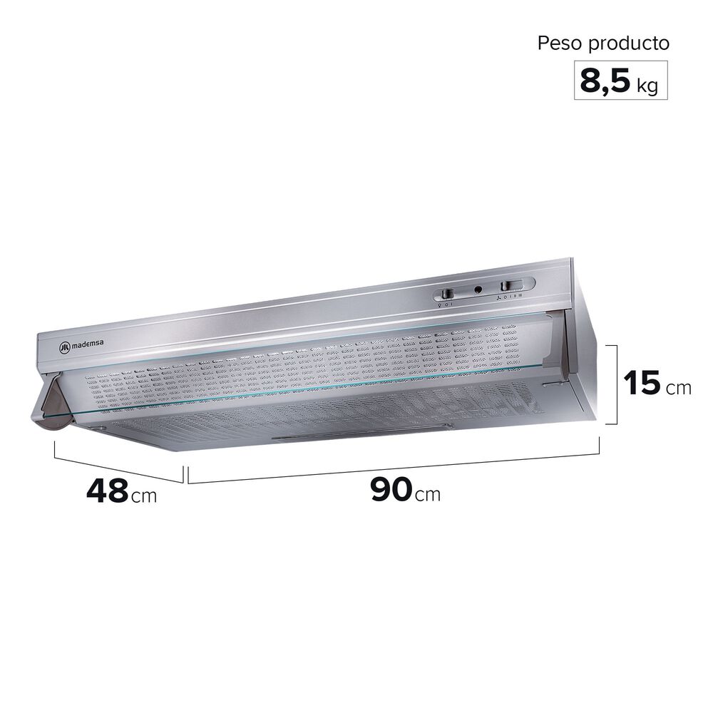 Campana De Cocina Extractora Mademsa 90 Cm Acero Inox Mxu190 image number 1.0