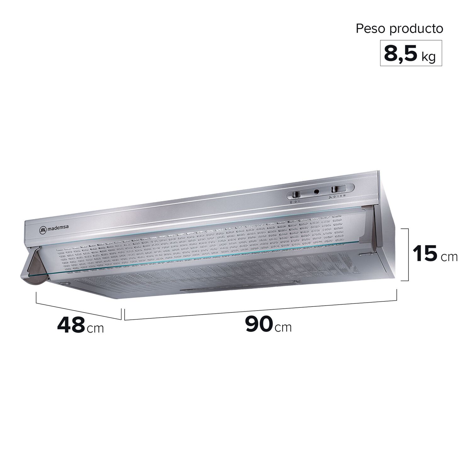Campana De Cocina Extractora Mademsa 90 Cm Acero Inox Mxu190 image number 1.0