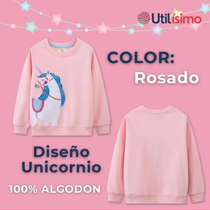 Poler&oacute;n Ni&ntilde;a Manga Larga 100% Algod&oacute;n Rosa Unicornio
