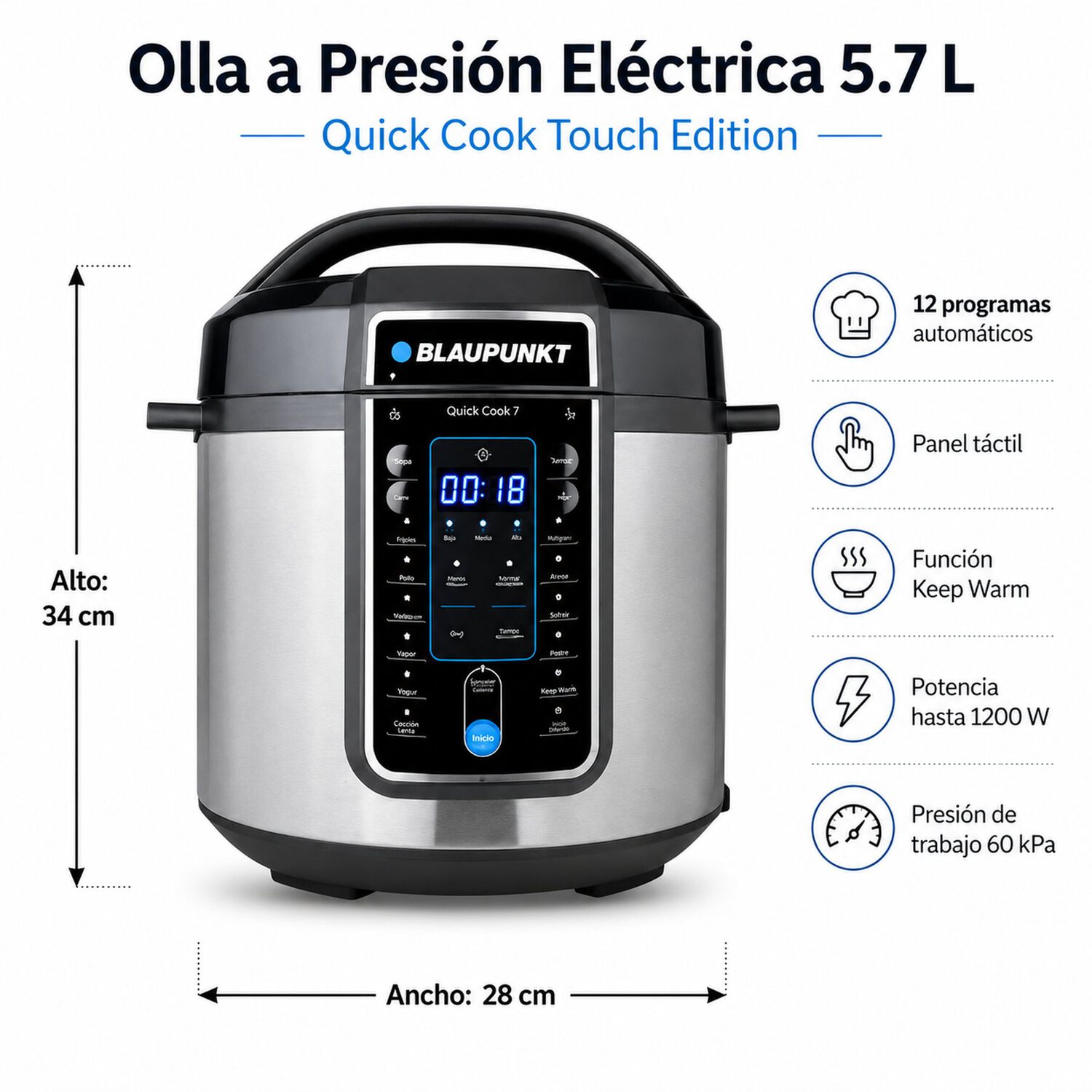 Olla A Presi&oacute;n El&eacute;ctrica Quick Cook Touch Edition 5.7 Lt image number 7.0