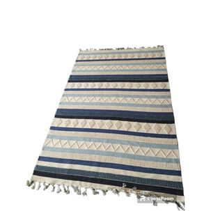 Alfombra De Lana Durrie Rayas Azules Grande