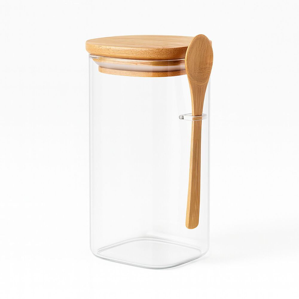 Set 3 Frascos Contenedores 900ml Vidrio 15cm Cuadrado Cuchara image number 1.0