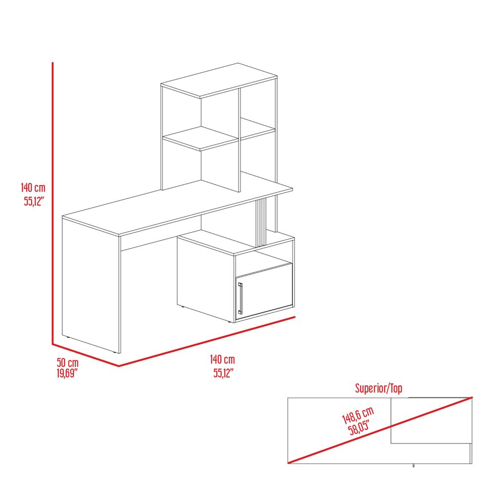 Escritorio Con Biblioteca Incorporada 1 Puerta 140 Cm Blanco Y Café Claro image number 6.0