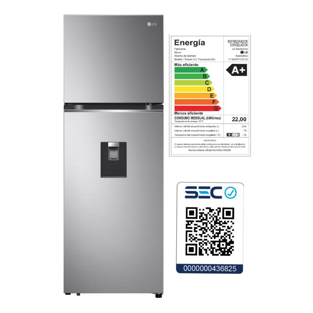 Refrigerador Top Freezer LG VT34WPP / No Frost / 334 Litros / A+ image number 15.0
