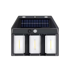 Lampara Aplique Solar Led Farol Pared Para Exterior Negro 3 Focos