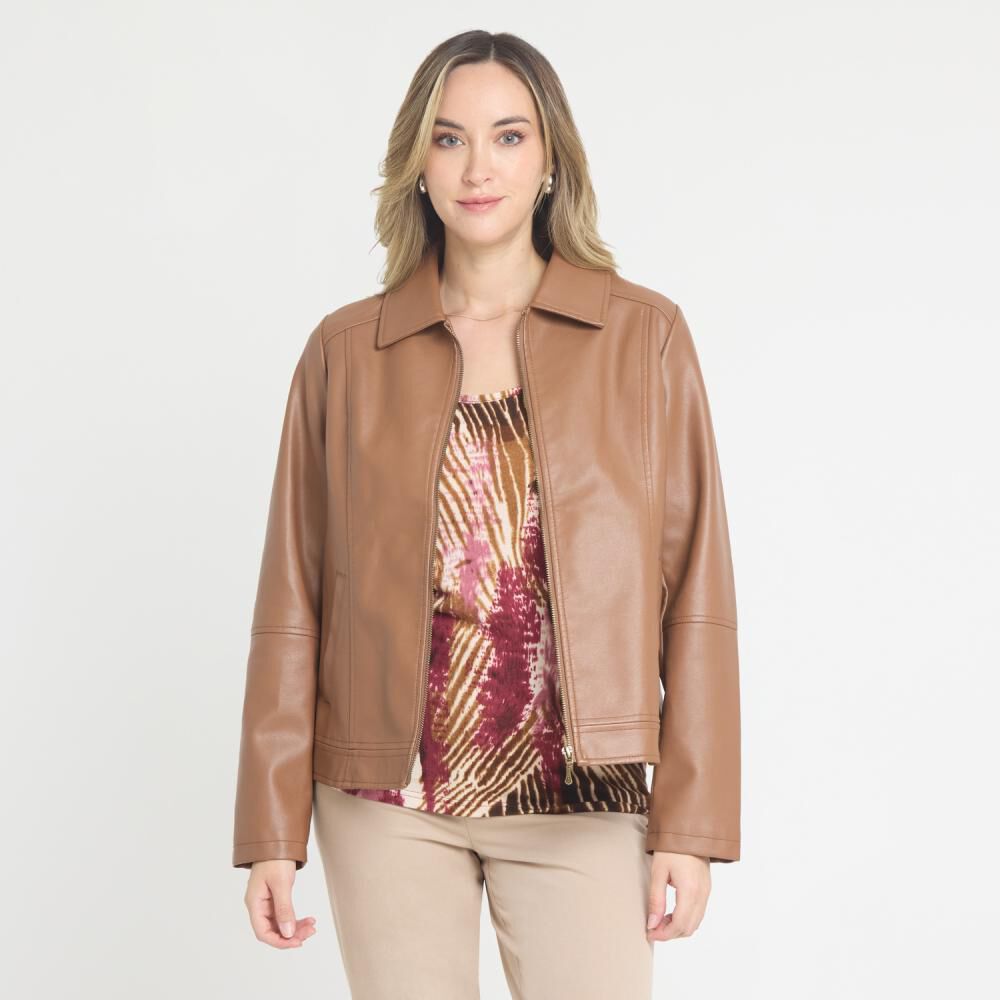 Chaqueta Ecocuero Básica Cuello Camisero Mujer Lesage image number 0.0