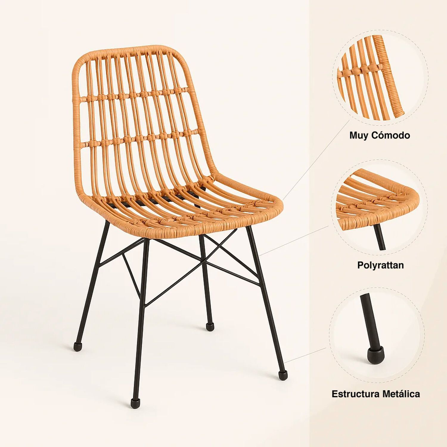 Pack De 4 Sillas De Comedor Terraza Rattan Grecia Color Madera image number 4.0