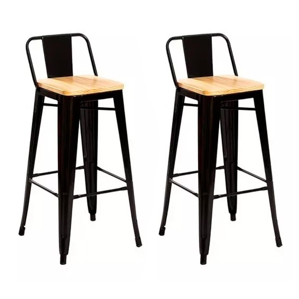 Pack 2 Taburete Met&aacute;lico Con Asiento De Madera Ideal Para Barra image number 0.0