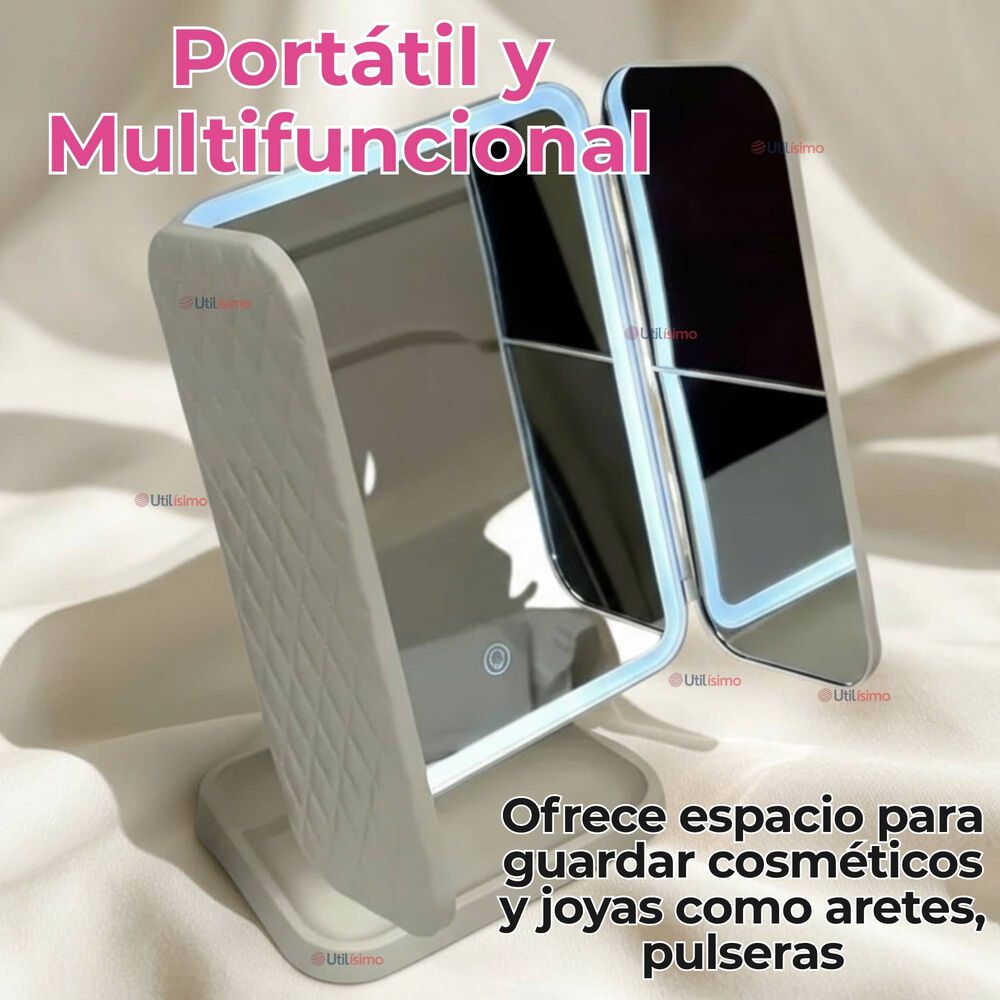 Espejo De Maquillaje Tri Plegable Con Luces Led Recargable image number 4.0