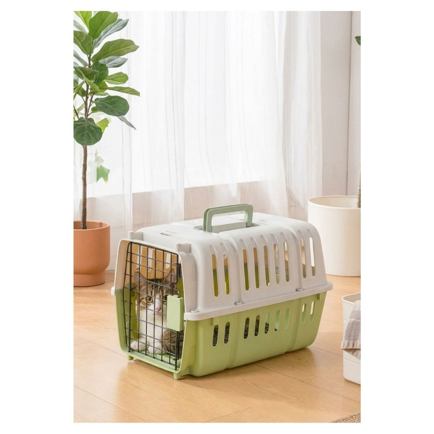 Transportador Canil Para Mascota Pl&aacute;stica Verde 31x46x31cm image number 2.0