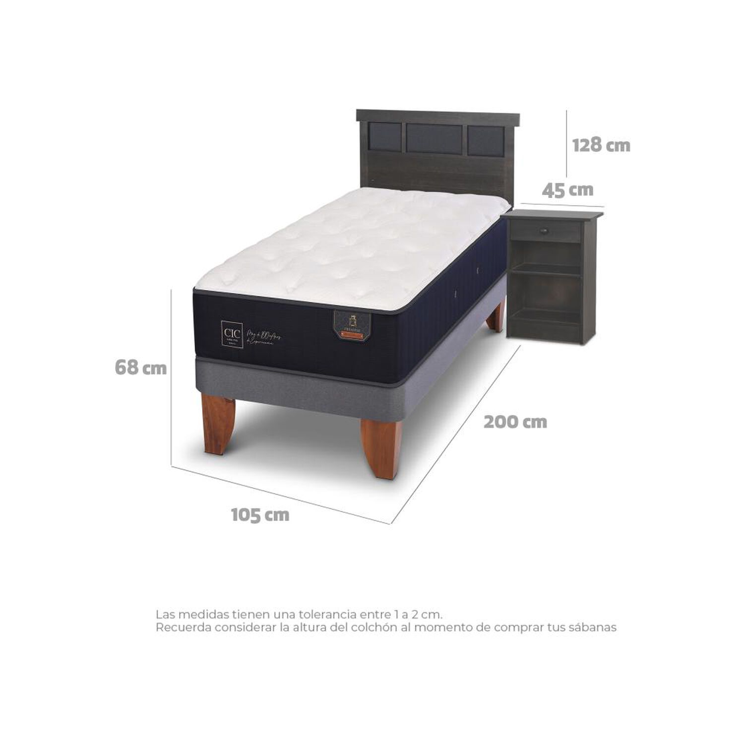 Cama Europea Cic Premium / 1.5 Plazas / Base Normal + Set De Maderas image number 3.0