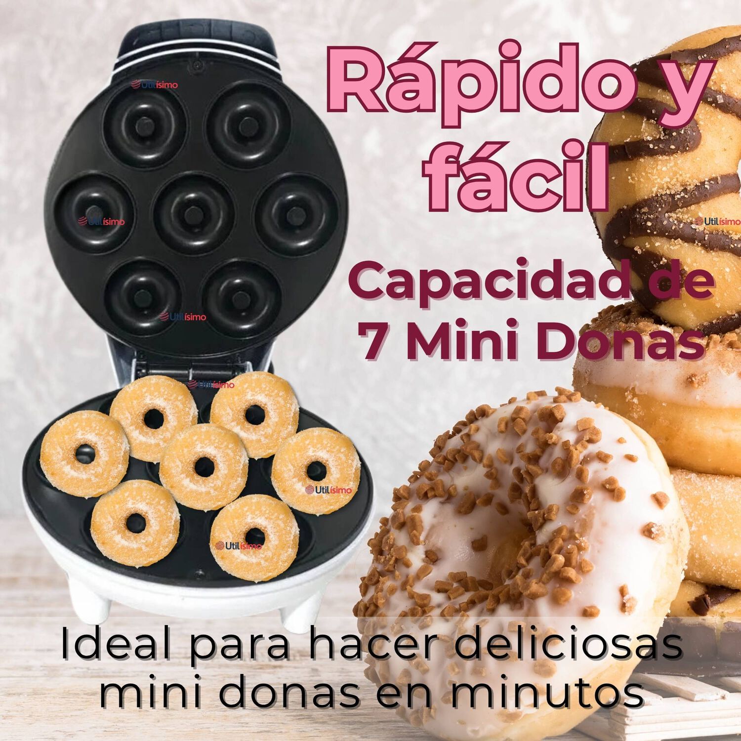 M&aacute;quina Mini Donas Antiadherente Capacidad 7 Minidonas 1200w De Potencia image number 5.0