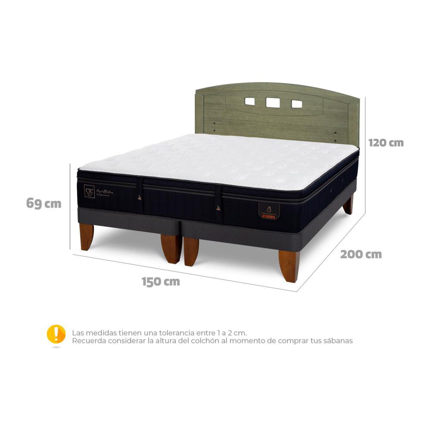 Cama Europea Cic Linea Premium / 2 Plazas / Base Dividida + Respaldo image number 6.0