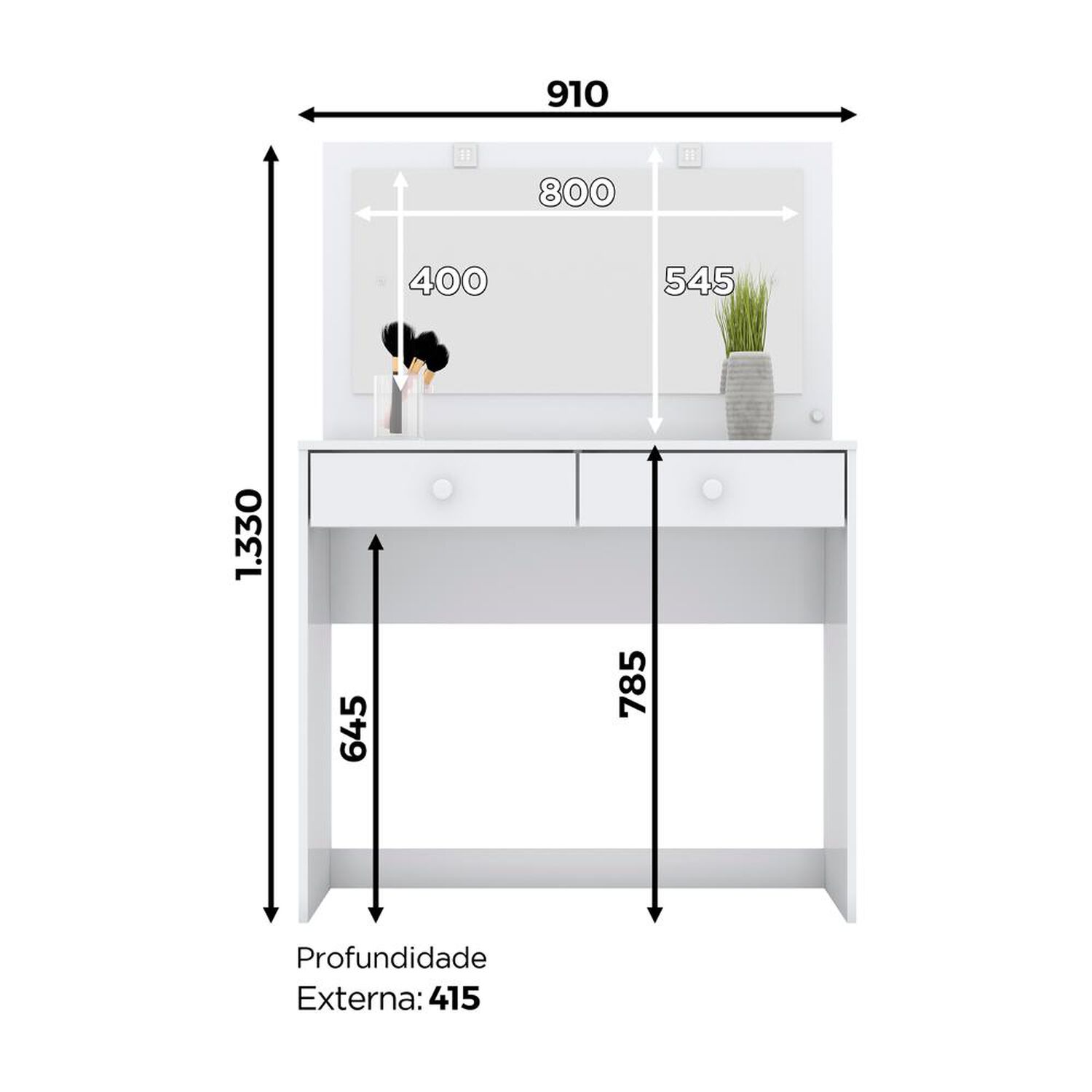 Tocador Home Mobili Anna / 2 Cajones + Luz Led image number 4.0