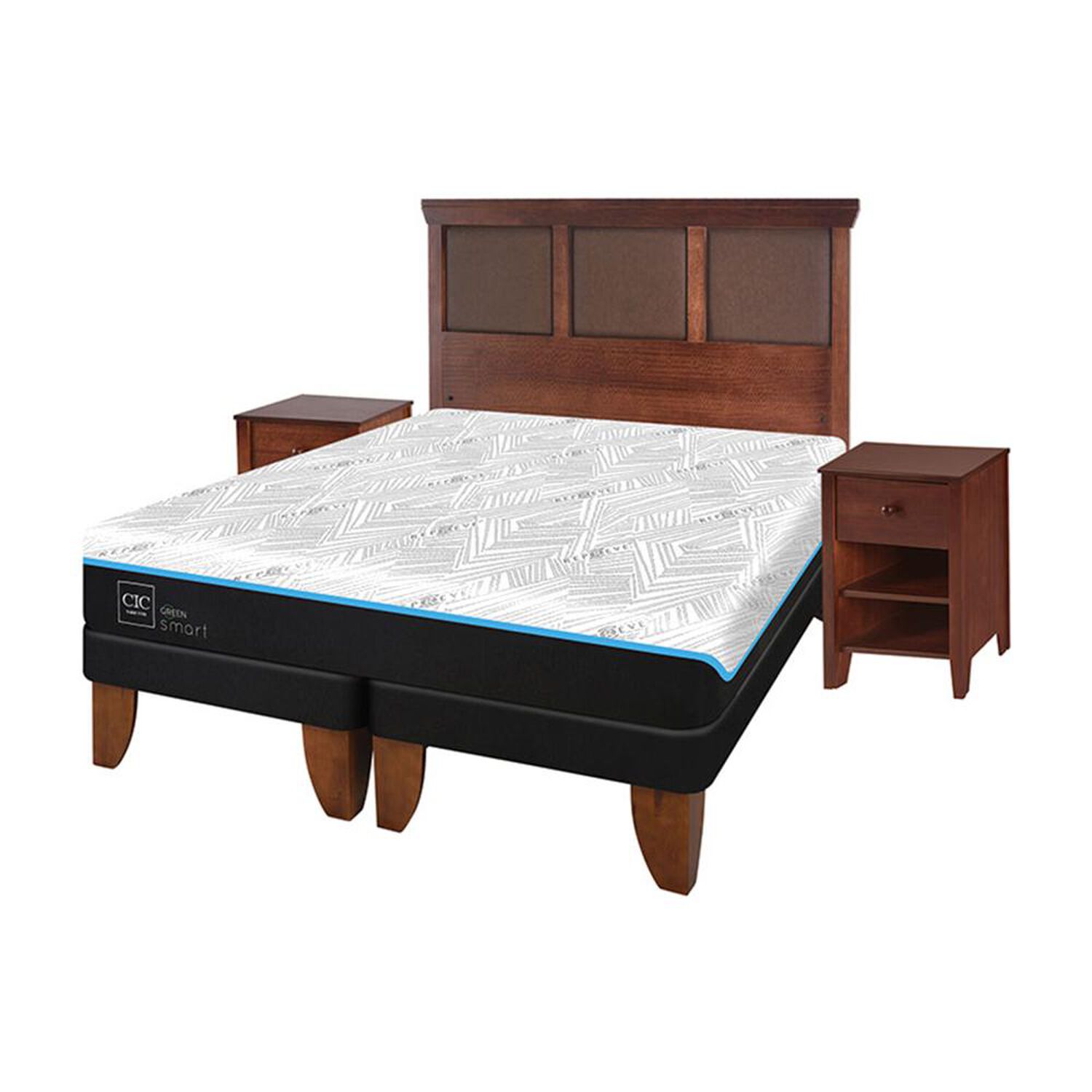 Cama Europea Cic Green Infinity / 2 Plazas / Base Dividida + Set De Maderas image number 1.0